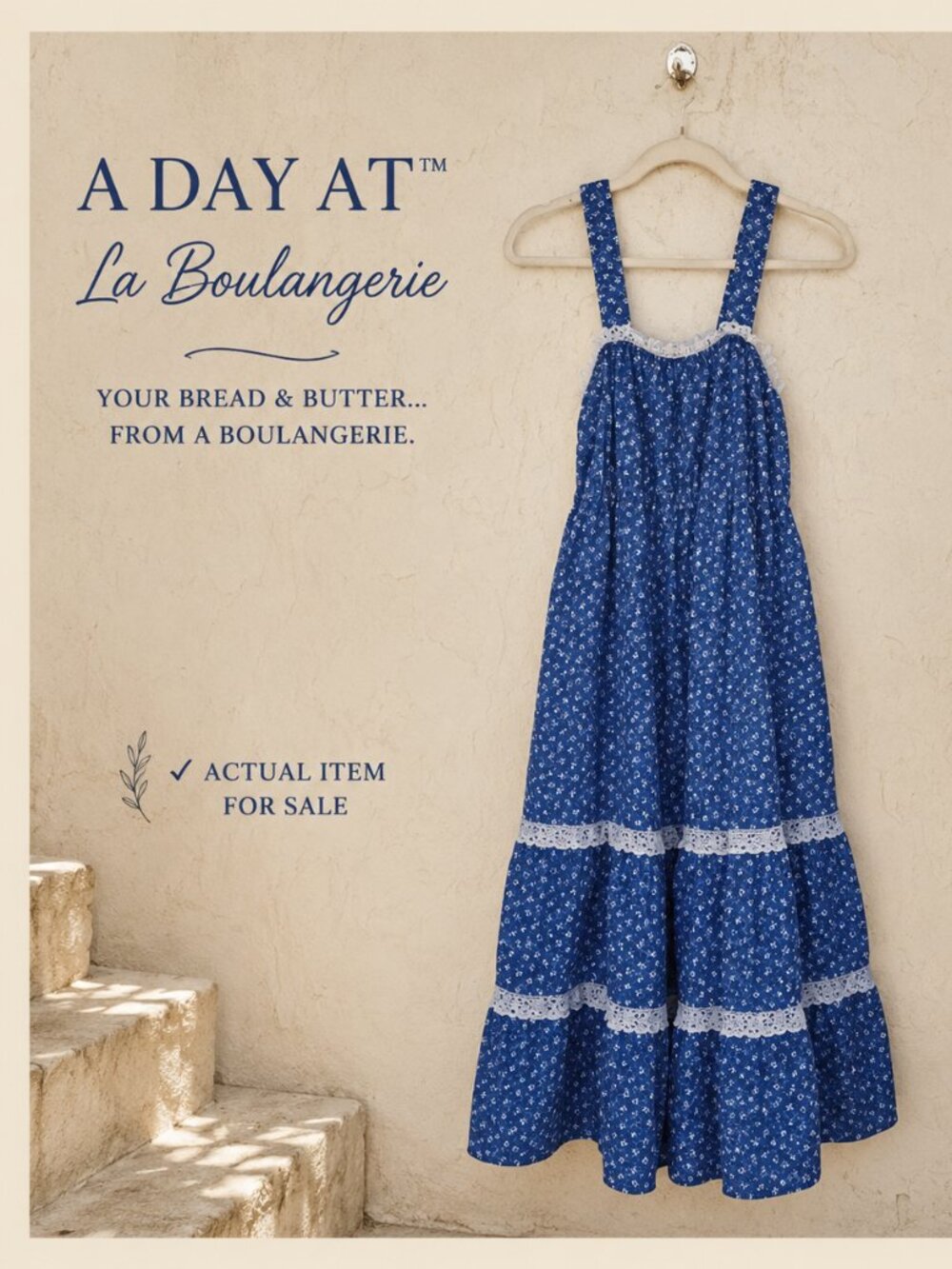 Prairie Revival Cotton Floral Maxi Dress Blue Cottagecore Romantic Boho S/M
